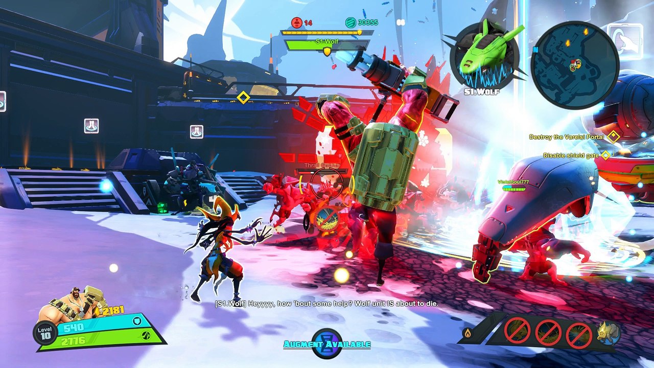 Battleborn - The Void's Edge: Escort & Defend S1 Wolf, Disable Shielded Gate, Purchase Power Ups, Montanna Gameplay