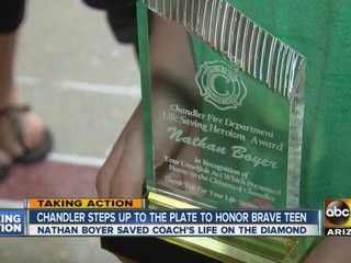 Teen honored after saving coach's life
