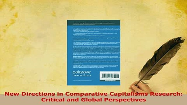 PDF New Directions in Comparative Capitalisms Research Critical and Global Perspectives Ebook