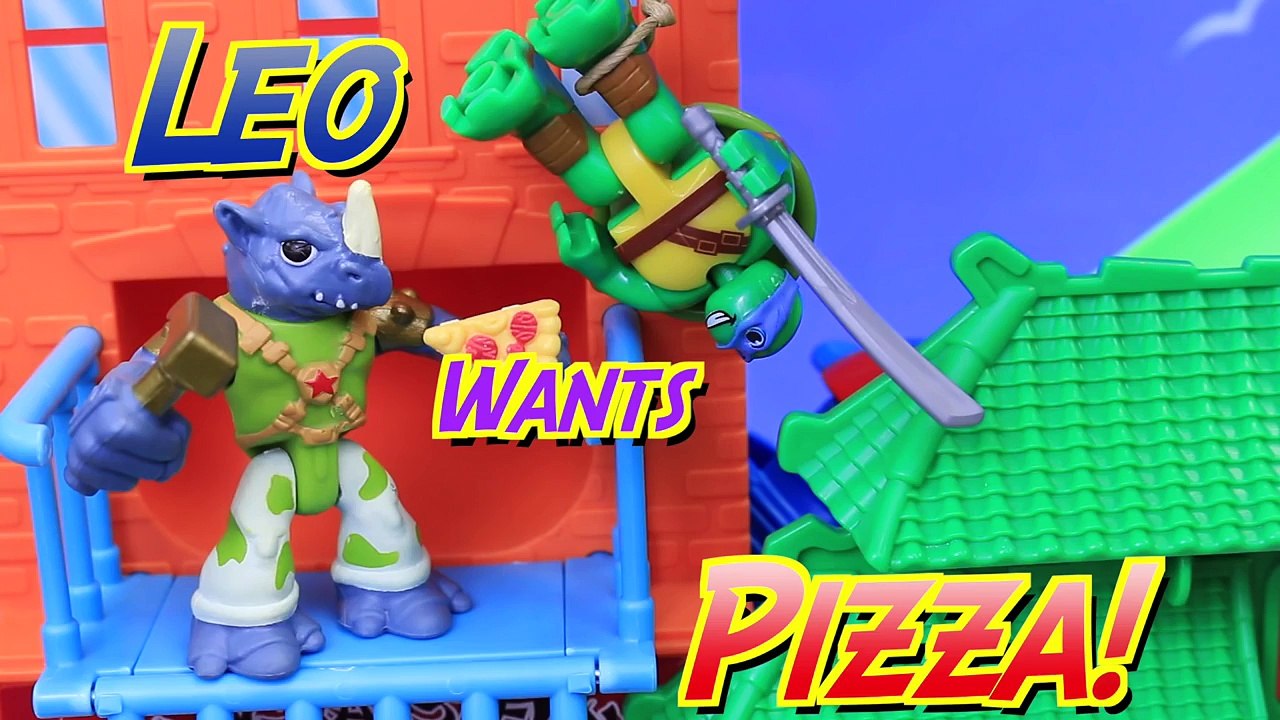 Ninja Turtles Mega Bloks Toys Leo Turtle Buggy with Half Shell Heroes Rocksteady Stealing Pizza