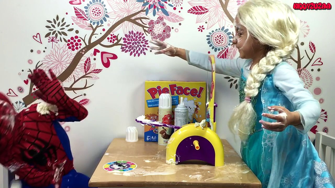 Real Life Superheroes Movie Spiderman vs Elsa Frozen PIE FACE CHALLENGE! LOL!!!