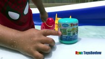 Surprise Eggs - TOYS playtime in the pool Spiderman Frozen Elsa Disney McQueen Ryan - ToysReview