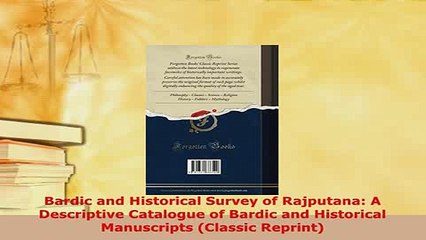 PDF  Bardic and Historical Survey of Rajputana A Descriptive Catalogue of Bardic and Read Online