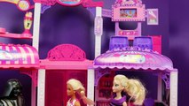 Frozen Disney Elsa and Star Wars Darth Vader with Barbie at Malibu Barbie Mall by ToysReviewToys