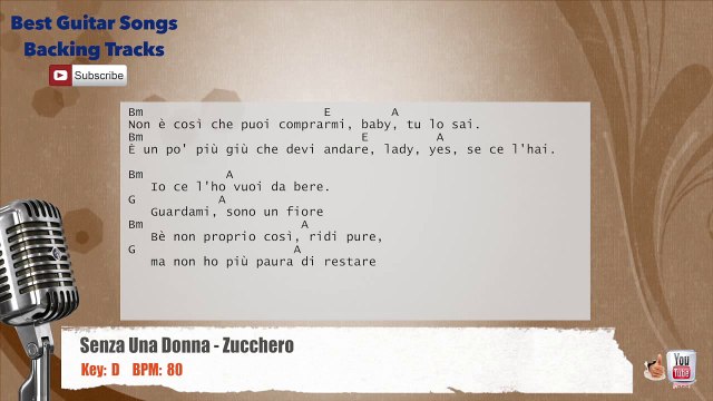 Senza Una Donna- Zucchero (Italian Lyrics) Vocal Backing Track with chords and lyrics