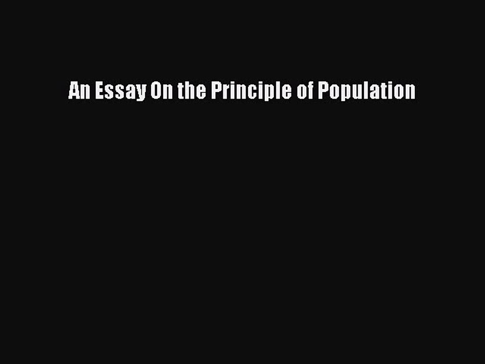 PDF An Essay On the Principle of Population  EBook
