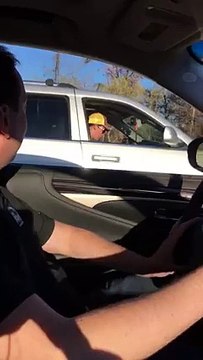 Une fan ne se rend pas compte que le pilote de nascar Kyle Busch est dans la voiture dà côté