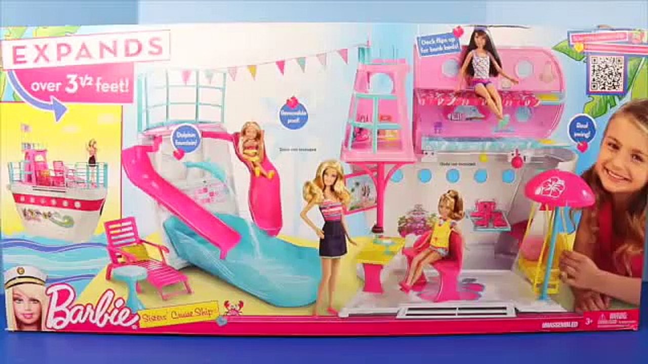 Barbie Sisters Cruise Ship Reviewed by Frozen Elsa and Princess Rapunzel with Little Mermaid Ariel