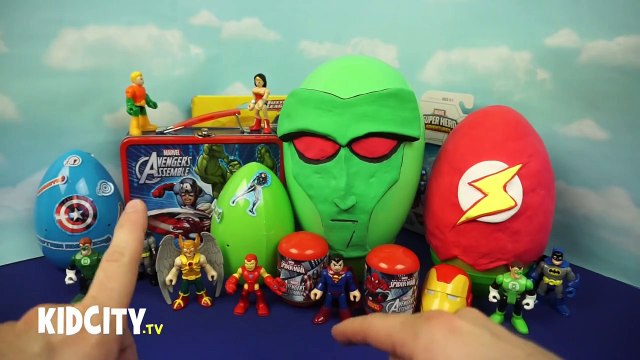 SuperHero Play-doh Surprise Eggs with Imaginext Batman Toys, Spiderman and Avengers Toys by KidCity