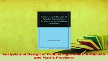 PDF  Analysis and Design of Parallel Algorithms Arithmetic and Matrix Problems  EBook