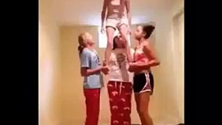 girls got mad hahaha head touch on roof funny video