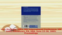 PDF  User Modeling 2003 9th International Conference UM 2003 Johnstown PA USA June 2226 2003 Free Books