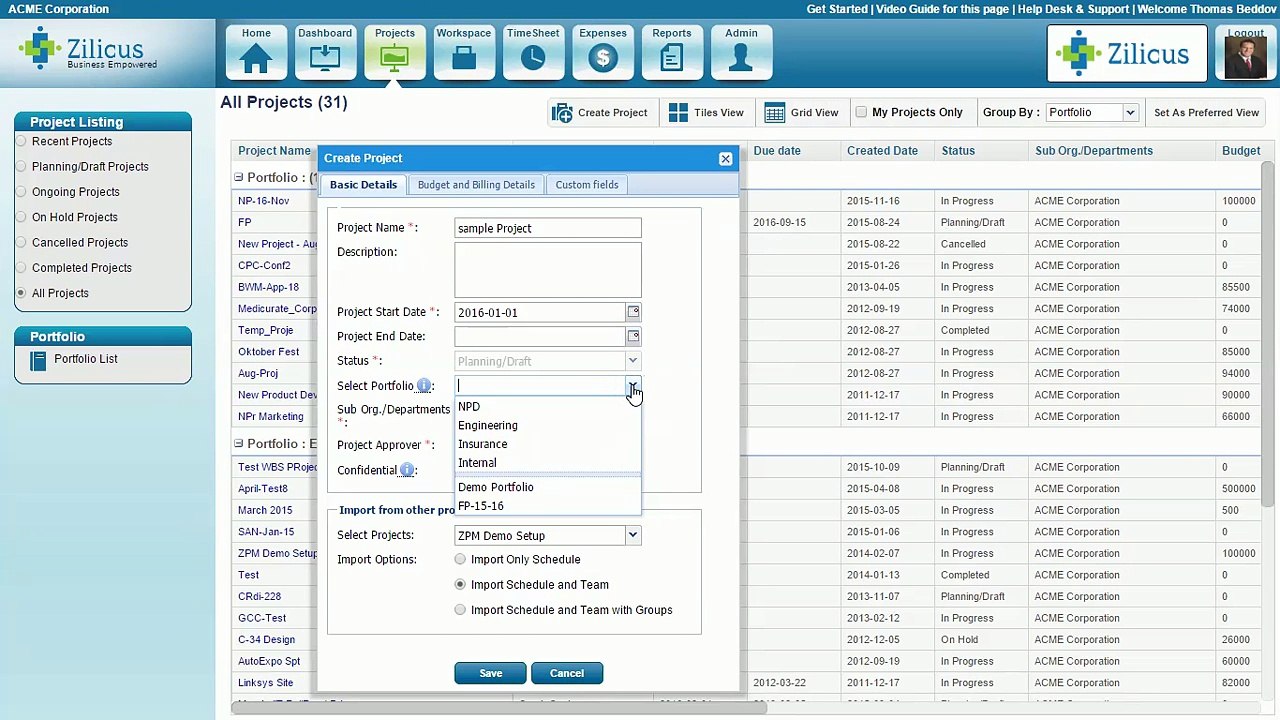 Create Project In ZilicusPM
