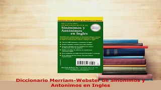 PDF  Diccionario MerriamWebster de Sinonimos y Antonimos en Ingles Download Full Ebook