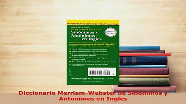 PDF Diccionario MerriamWebster de Sinonimos y Antonimos en Ingles Download Full Ebook