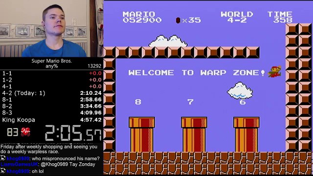 Speedrun Super Mario Bros any% World Record: 4 57.260