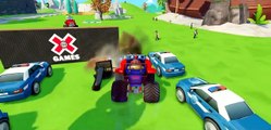 GTA V MONSTER TRUCK MCQUEEN vs Police Cars   Spiderman in his Spider-Car race HULK - Finger...