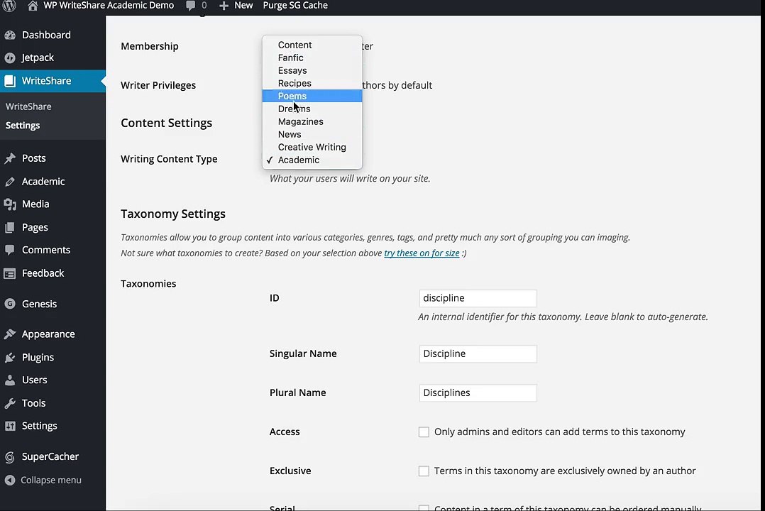 WriteShare Overview - Site Admin Dashboard and Front End