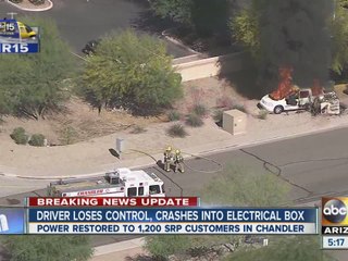 Driver loses control, crashes into elictrical box