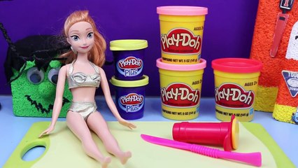 Frozen Anna in Play Doh Halloween Costume Cupcake Tutorial and Parody by DisneyCarToys