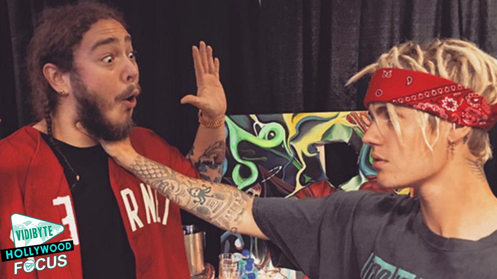 ⁣Justin Bieber Chokes Post Malone In New Pic After Nightclub Fight