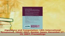 PDF  Algorithms and Computation 18th International Symposium ISAAC 2007 Sendai Japan December Free Books