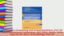 PDF  Advances in Computing and Communications Part IV First International Conference ACC 2011 Free Books