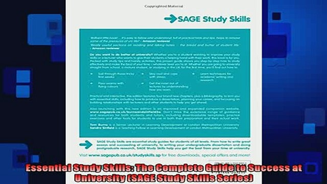 Free PDF Downlaod Essential Study Skills The Complete Guide to Success at University SAGE Study Skills DOWNLOAD ONLINE