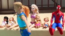 Frozen MERMAID Swim School Barbie Merman and Spiderman Swimming Elsa and Anna DisneyCarToys