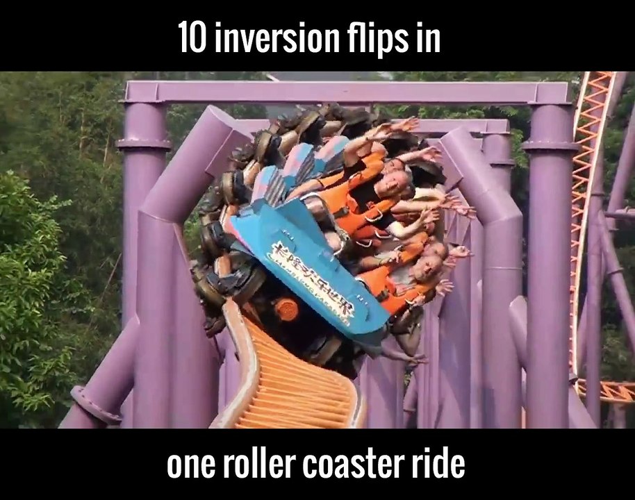 10 inversion Flips In One Roller Coaster Rider