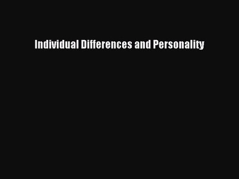 Read Individual Differences and Personality Ebook Free