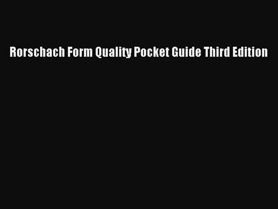 Read Rorschach Form Quality Pocket Guide Third Edition Ebook Free