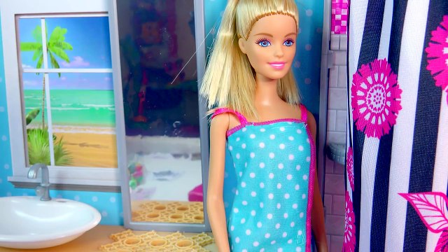 Barbie Doll Deluxe Bathroom with Shower Playset + Brushes Teeth, Playdoh Mask, Gets Ready For Bed