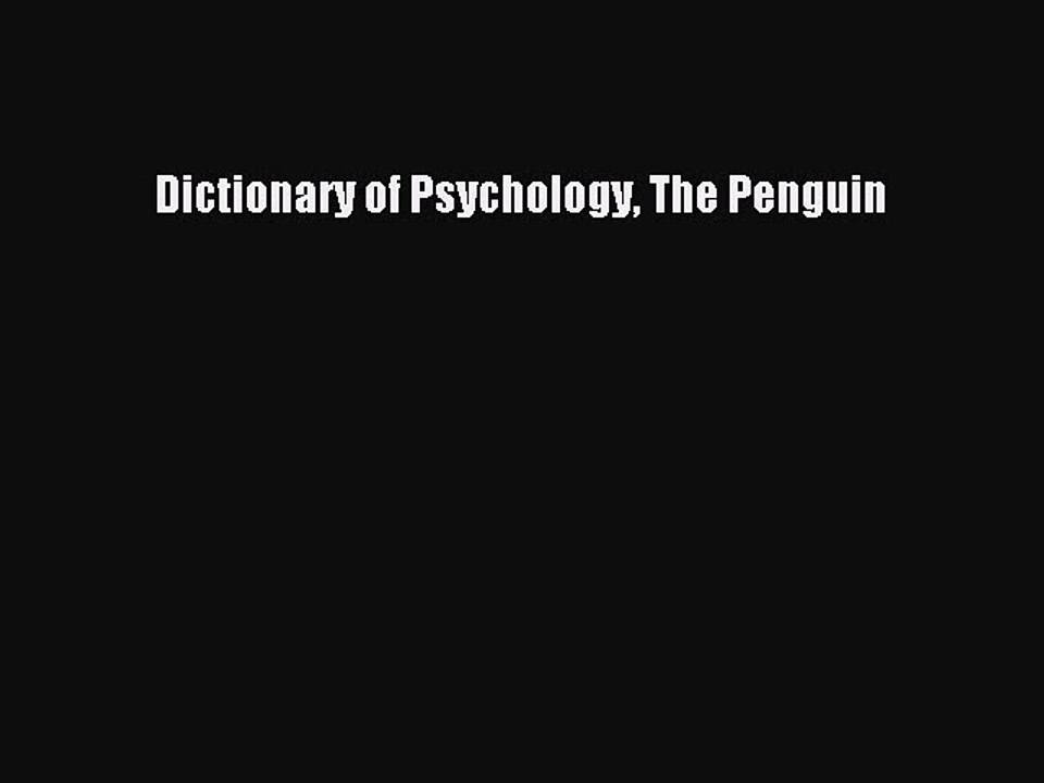 Read Dictionary of Psychology The Penguin Ebook Free