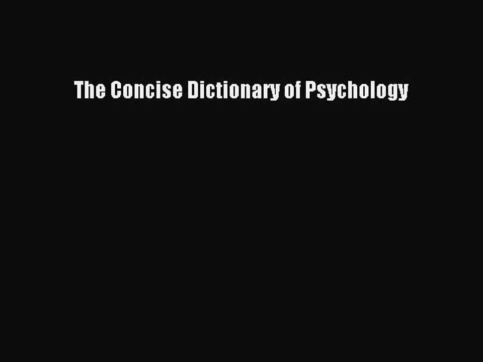 Read The Concise Dictionary of Psychology Ebook Free