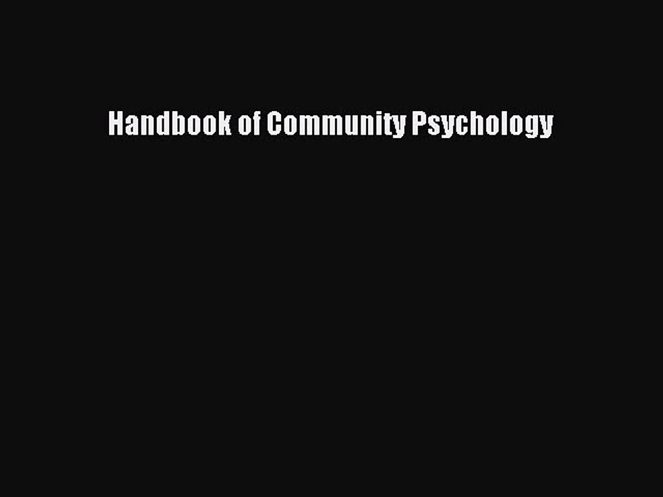 Read Handbook of Community Psychology Ebook Free