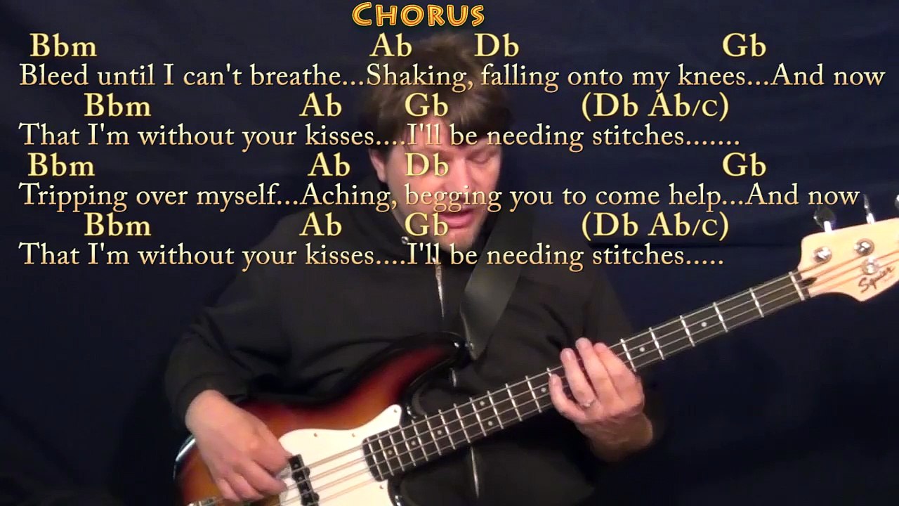 Stitches (Shawn Mendes) Bass Guitar Cover Lesson in Db with Chords/Lyrics