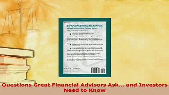 PDF Questions Great Financial Advisors Ask and Investors Need to Know Read Full Ebook