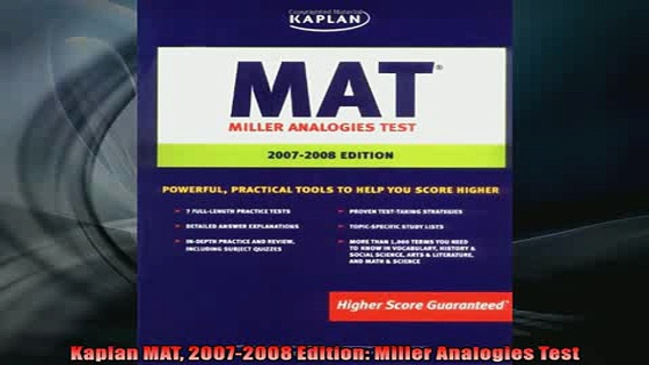 FREE PDF  Kaplan MAT 20072008 Edition Miller Analogies Test  DOWNLOAD ONLINE