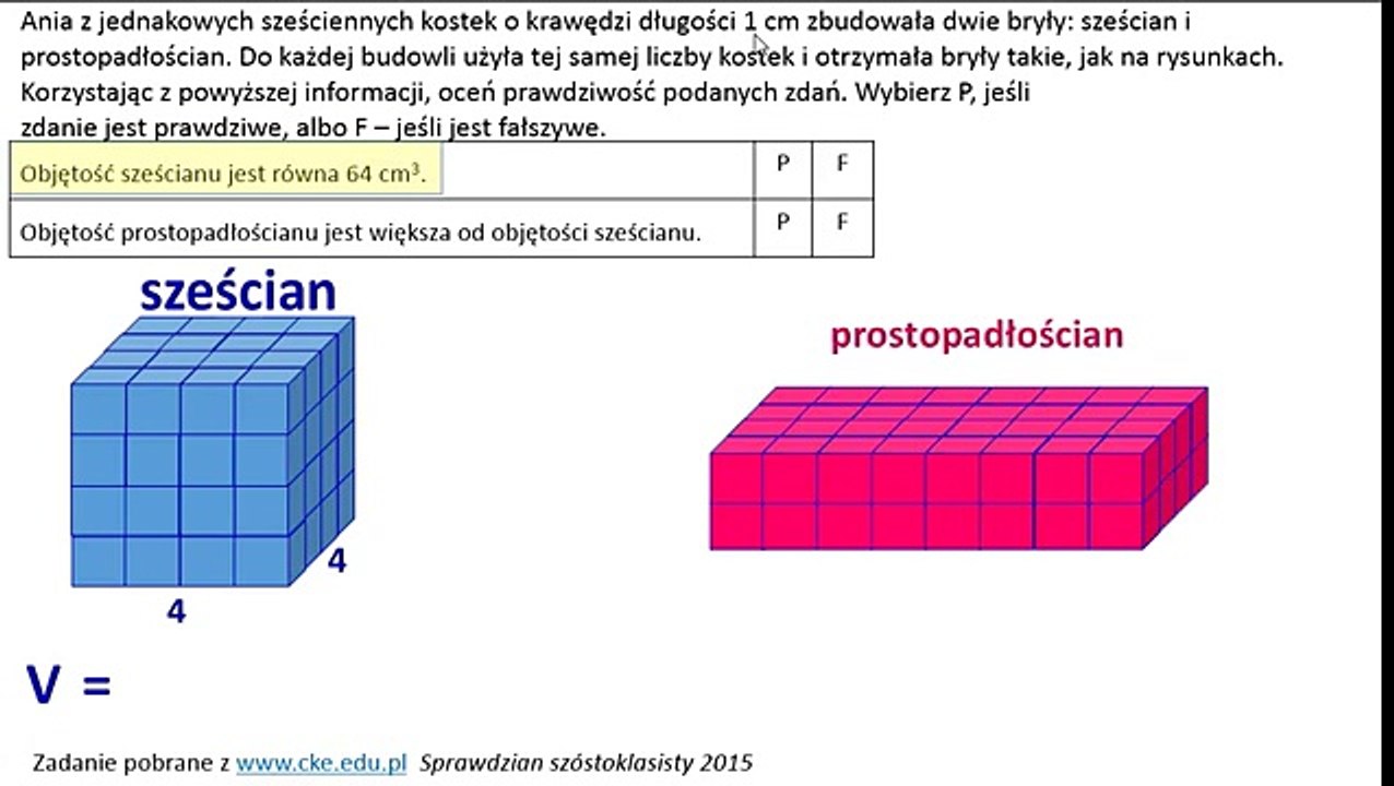 Objętość sześcianu i prostopadłościanu.  Zadanie tekstowe.