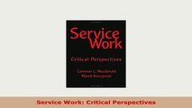 PDF  Service Work Critical Perspectives PDF Full Ebook