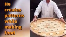 Chef creates unique patterns with food