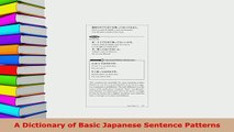 PDF  A Dictionary of Basic Japanese Sentence Patterns Download Online