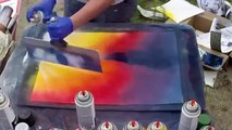 Mountains with Single Tree - Spray Paint Art