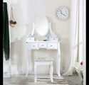 Title :  White Dressing Table Makeup Desk dresser with Stool, 5 Drawers and Ova