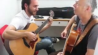 Francesco Merlettini with Tommy Emmanuel at backstage in Cormòns (GO)