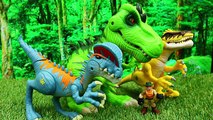 Jurassic World Playskool Toy Review and Dinosaur Tug of War with T Rex Raptor and Stegosaurus