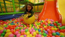 Treasure Hunt of Surprise Toys and Kinder Eggs in a Huge Indoor Playground and Ball Pit for Kids