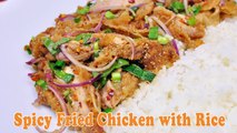 Spicy Fried Chicken with Rice (Thai Food) - Khao Yum Gai Tod ข้าวยำไก่ทอด