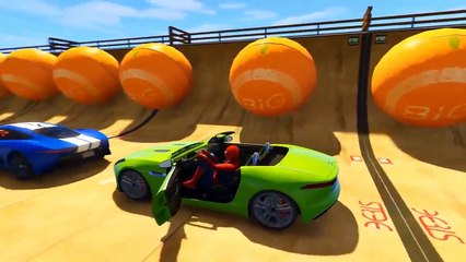 GTA V COLOR Cars Cartoon with Spiderman! Real Jaguar for Kids Fun Superhero Movie Nursery Rhymes...